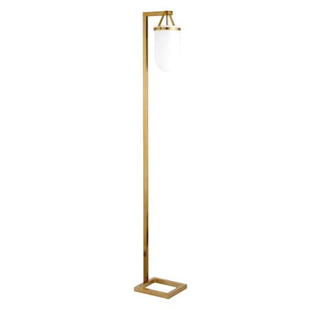 Homeroots 68" Brass Arched Floor Lamp With White No Pattern Frosted Glass Dome Shade 523544