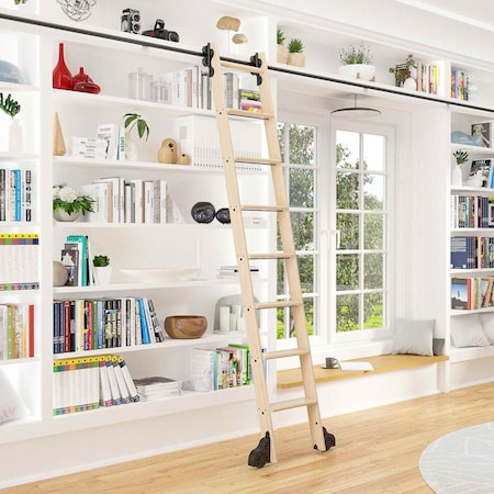 Quiet Glide 8.06 ft. Maple Sunburst Wheel Black Rolling Ladder, 12 ft. Rail QG.210-8MA-12-H.08