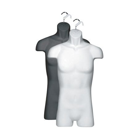 Specialty Store Services Male 3/4 Body Molded Half Form With Hanginghook, White 4604W