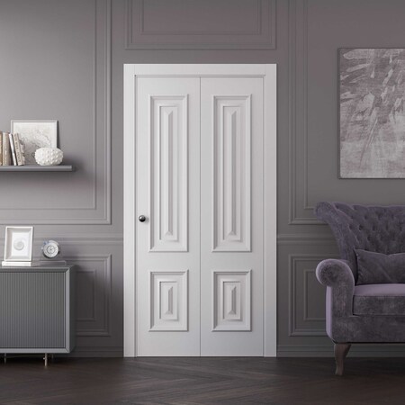 Sartodoors Sliding Closet Bi-fold Doors 72x80 inches White Solid Core Modern Interior ROYAL9822BF-EMAL-72