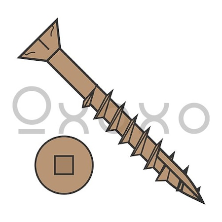 Oxoxo 8-8X1 5/8 Square Flat Nibs Deck Screw Type17 2/3 Thread Tan Ceramic 1,200HR Salt Spray, 6000PK 571441