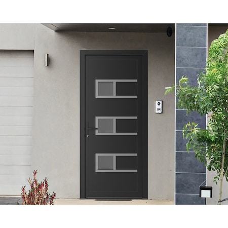 Vdomdoors Front Exterior Prehung Metal-Plastic Door, Manux 8933 Matte Black, Office Commercial and Residentia MANUX8933EXD-BLK-W36xH80-RH