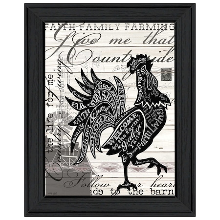 Homeroots WELCOME TO THE FARM CHICKEN Black Framed Print Wall Art 529771