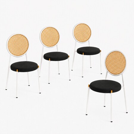 Leisuremod Euston Velvet Dining Chair with Woven Rattan Backrest & Stainless Frame, 4PK ECW17BL4