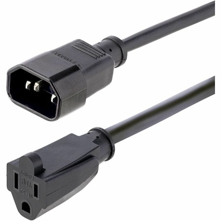 Startech.Com 3ft 1m Power Extension Cord, IEC 60320 C14 to NEMA 5-15R Black Extension Cord, 10A 125V, 1415R-3F-POWER-CORD