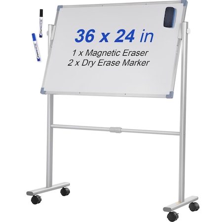Vevor Mobile Dry Erase Board Magnetic Whiteboard w/ Stand 36" x 24" Double Sided YDMB36X24