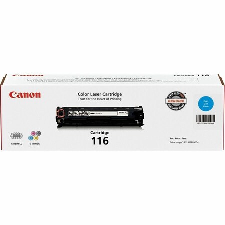 Canon 116 Original Laser Toner Cartridge, Cyan, 1500 Pages CRTDG116-CY