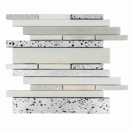 Apollo Tile Artisana 12x12 in. White Silver Polished, Textured, Foiled Stone Linear Stack Mosaic Tile, 5PK APLBST8801A