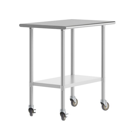 Flash Furniture Reese 24x36 Portable Work Table, SS Top Shelf, Galvanized Steel Undershelf, 4 Casters w/2 Locking NH-WT-2436-CAS-GG