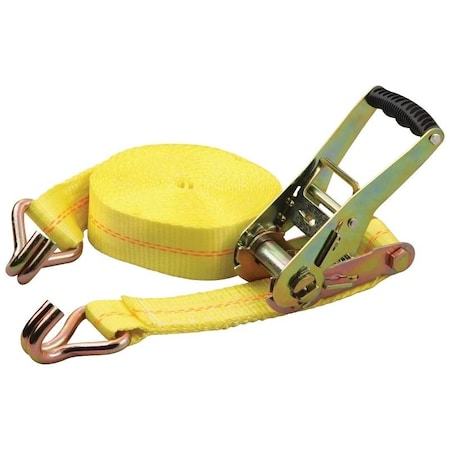 Prosource Tie-Down, 2 in W, 27 ft L, Polyester Webbing, Metal Ratchet, Yellow, 3333 lb, Steel End Fitting FH64066