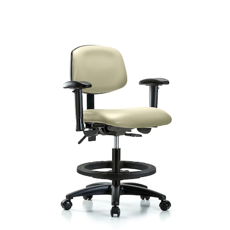 Blue Ridge Ergonomics Chair, Vinyl, Med Bench, AA BF Casters, Wht, 6-Way Adjustable, 22" to 29" Height, Adobe White BR-VMBCH-RG-T0-A1-BF-RC-8501