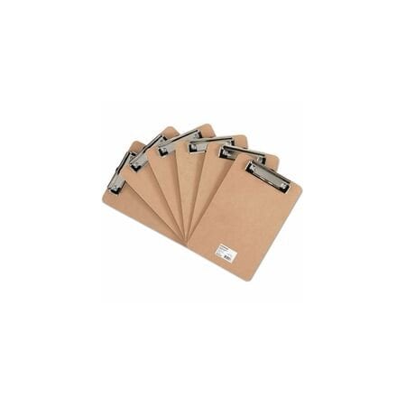 Universal Hardboard Clipboard with Low-Profile Clip, 0.5in Clip Capacity, Holds 5 x 8 Sheets, Brown, 6PK UNV05561