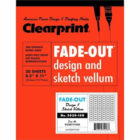 Chartpak Clearprint Grid Paper Pad, 20lb., 30 Degree Isometric, 8-1/2"x11", 30 Sheets 932811ISO