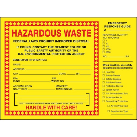 Accuform HAZARDOUS WASTE LABEL HAZARDOUS WASTE MHZW27PSC