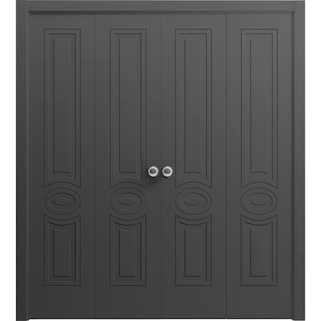 Vdomdoors Sliding Closet Double Bi-fold Doors 96 x 84 inches, Mela 7001 Painted Black, Sturdy Tracks Moldings MELA7001DBF-TCF-96 x 84 (4* 24x84)