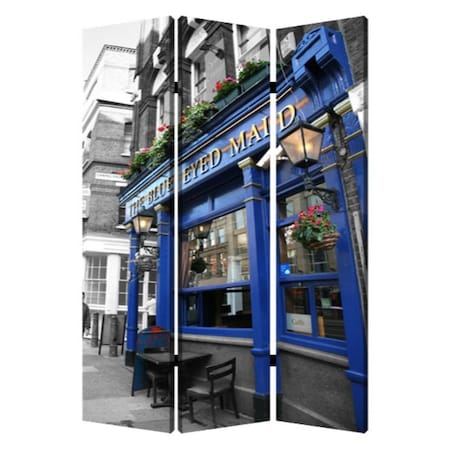 Homeroots 72" Blue And Gray Canvas Folding Three Panel Screen Room Divider 274657