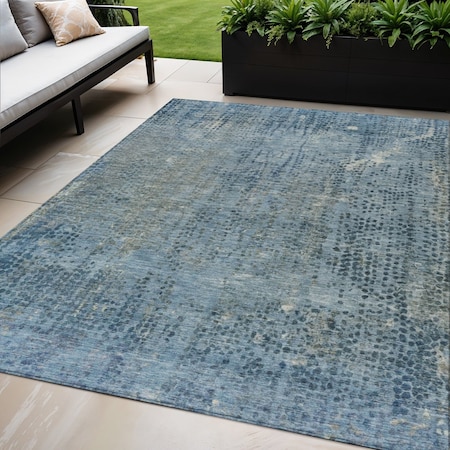 Homeroots 5' X 8' Blue And Ivory Abstract Washable Indoor Outdoor Area Rug 631090