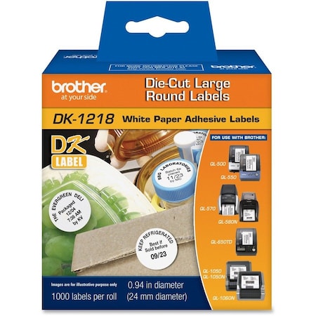 Brother Die Cut Circle Cartridge, Black/White, Labels/Roll: 1000 DK1218