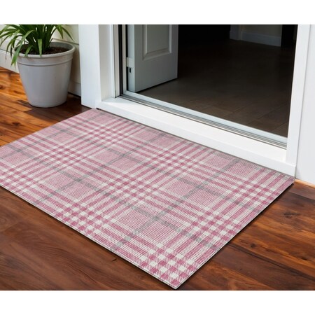 Homeroots 3' X 5' Blush Gray And Ivory Plaid Washable Indoor Outdoor Area Rug 601458