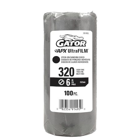 Gator Finishing 6 in. Premium Hook and Loop Sanding Disc, 320 Grit, 100PK 391495