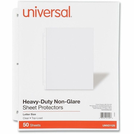 Universal Top-Load Poly Sheet Protectors, Heavy Gauge, Nonglare, Clear 50/Box UNV21129***