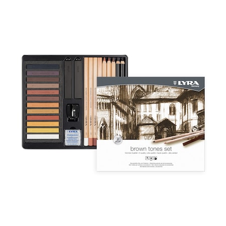 Lyra Brown Tones Sketching Set Tin, Artist Pencils & Pastels, Assorted Colors, 25-Piece Set L2051250