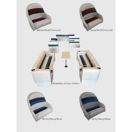 Horizon Mfg Premium 19 Piece Pontoon Furniture Set White/Navy/Blue Premium 016-AADK