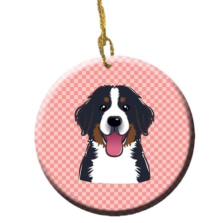 Carolines Treasures Checkerboard Pink Bernese Mountain Dog Ceramic Ornament- 2.81 In. BB1237CO1
