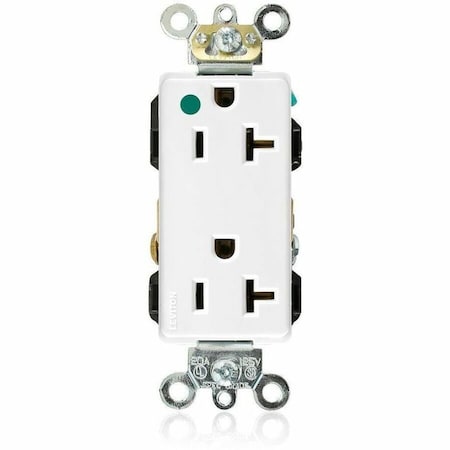Leviton Straight Blade Receptacle, 5-20R, 20 A, 125V AC, 2 Pole, 3 Wire, Flush Mount, Self-Grounded 16362-HGW