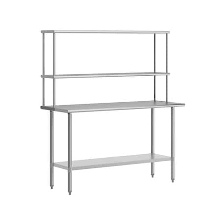 Flash Furniture Reese Work Table, 18 Gauge Stainless Steel Top Shelf and Double Overshelves and Undershelf NH-WT-2460-OSH-GG