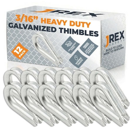 Jrex Safety Galvanized Steel Thimbles for Wire Rope - 3/16", 12PK GCT316-JR-12PK