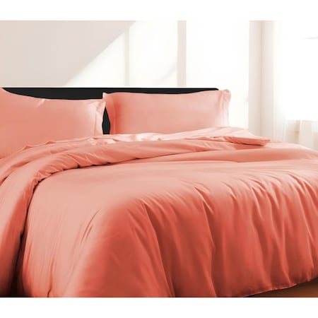 Homeroots Coral King Cotton Blend 300 Thread Count Washable Duvet Cover Set 528517