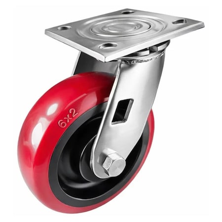 Hyw Products Heavy Duty Caster 6in x 2in Polyurethane on Plastic Wheel Stainless Steel - Swivel 40-60S-A1-PU(STS)