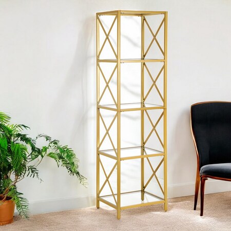 Homeroots Gold Metal and Glass Four Tier Etagere Bookcase 527594