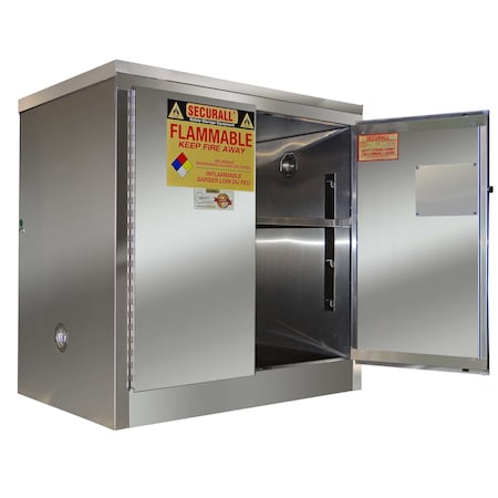 Securall Hazardous Material Storage Cabinet, 30 gal, 1 Shelves, Stainless Steel, 36 in W x 35 in H x 24 in D a131-ss
