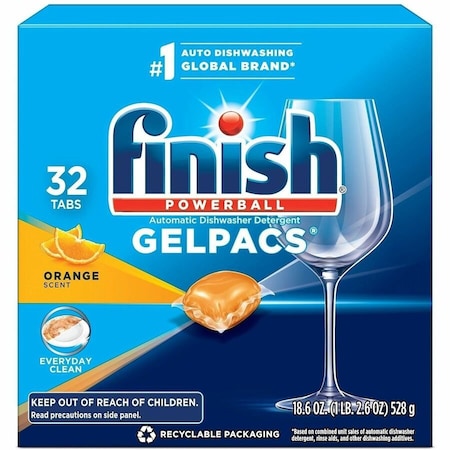 Finish Reckitt Benckiser 81053 Dish Detergent Gel Packs; Orange; 32-Box 81053
