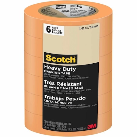 Scotch 1.41" x 60 Yds Orange Heavy Duty Masking Tape Contractor PK6 2020+-36AP6