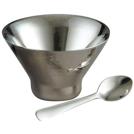 Jiallo Stainless Steel Double Wall Aster Bowl with Spoon, Hammered 72516