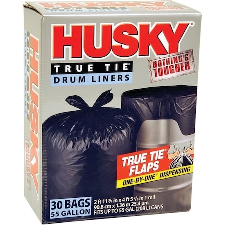 Husky Drum Liner, 55 gal Capacity, Plastic, Black HK55WC030B