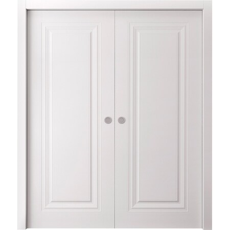 Sartodoors Sliding Double Pocket Doors 84 x 96 inches, BASIC 9111 White, Kit Rail Hardware, Solid Wood Inter BASIC9111DP-SKIN-8496