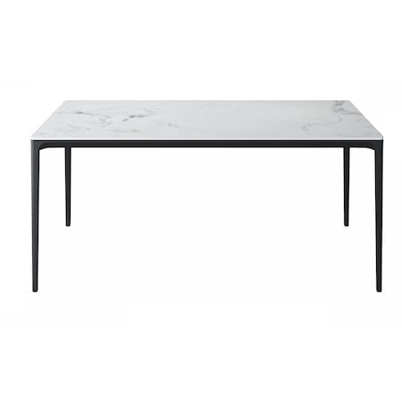 Homeroots 63" White and Black Sintered Stone and Steel Dining Table 535203