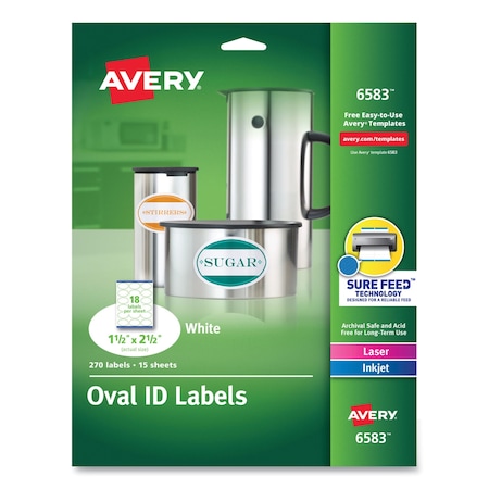Avery Oval Print-to-the-Edge Labels, 1.5 x 2.5, White, 270PK 06583