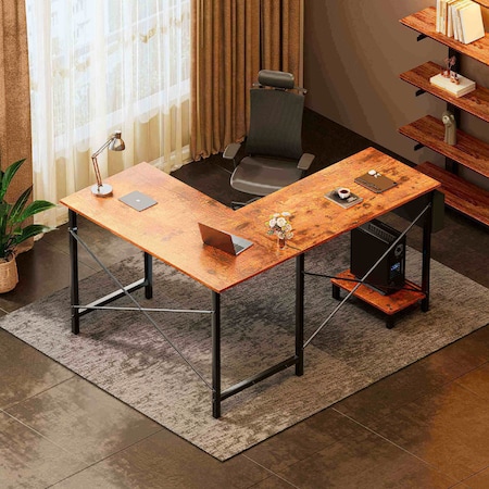 Healsmart L-Shaped 50-Inch Gaming Computer Desk with Reversible Corner for Students to Study and Write, Woode 3A88FNDESKOFFICEL50X43RUST