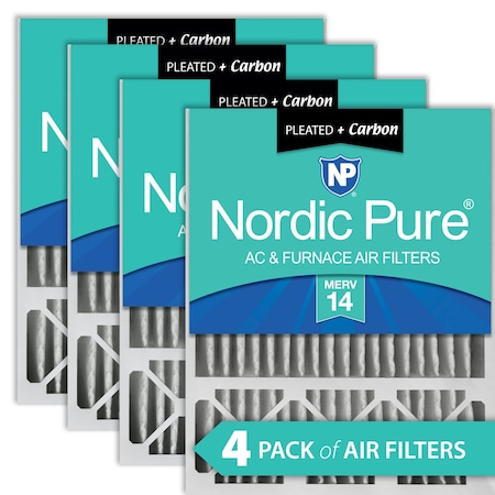 Nordic Pure 20x25x5 Plus Carbon Pleated Air Filter, High Capacity, MERV 14, 4 PK 20x25x5HM14+C-4