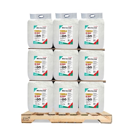 Supremeplus Recycled White Terry Towel Cleaning Rags, 960 lbs. Pallet, 96 x 10 lbs. Bags, 96PK SP-8377