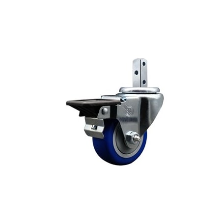 Service Caster 3'' Blue Polyurethane Wheel Swivel 7/8'' Square Stem Caster with Brake SCC-SQ20S314-PPUB-BLUE-PLB-78