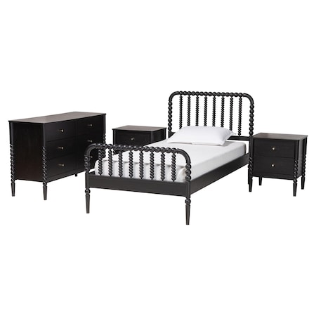 Baxton Studio Lucera Mid-Century Black Full Size 4-Piece Bobbin Bedroom Set 257-14014-14128-14122-14122-ZORO