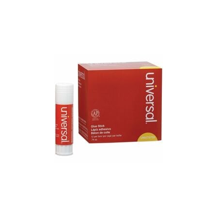 Universal Glue Stick, 0.74 oz, Applies and Dries Clear, 12PK UNV75750