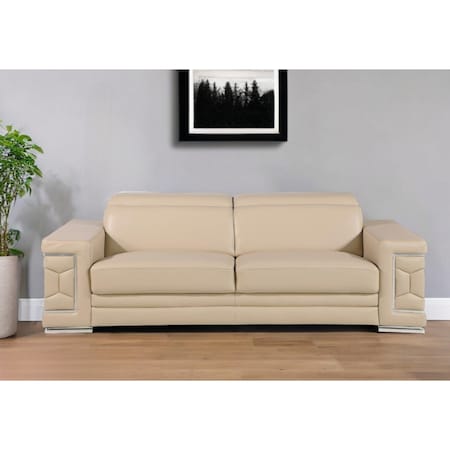 Homeroots 89" Beige Leather Sofa With Silver Legs 548983