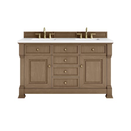James Martin Vanities Brookfield 60 in. Double Vanity, Pecan, w/ 3 CM White Zeus Silestone Top 547-V60D-PCN-3WZ